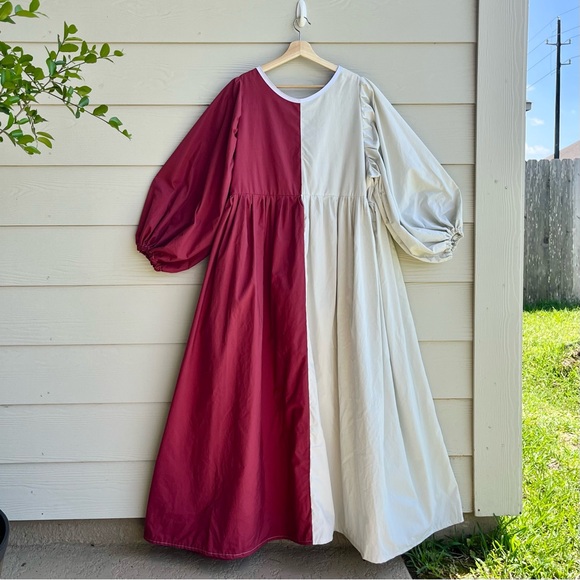 Handmade Puff Sleeve Half & Half Cottage Dress | 100% Cotton | SKU 04292 - Picture 3 of 16